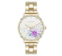 Nine West Montre bracelet accentuée en cristal pour femme, blanc/doré