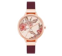 Nine West Montre pour Femme avec Cadran Floral, Bordeaux/Or Rose, Moderne