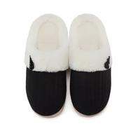NineCiFun Pantoufles Femme Hiver Chaussons Confortables pour Dames Chaussons à Semelles dures en Mousse à mémoire de Forme Douce et Chaude(Noir Blanc 42/43)