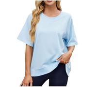 Ninedayx Chemise à manches courtes pour femme - Haut d'été pour femme - T-shirt à col rond - Grande taille - Couleur unie, A37 Bleu ciel, M