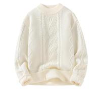 Ninedayx Pull pour homme - Pull d'hiver pour homme - Pull tricoté pour homme - Col rond - Pull thermique à manches longues pour homme - Couleur unie, A329 Blanc, 3XL