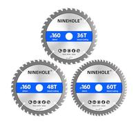 Ninehole 3pcs Lames de scie circulaire 160 x 20 mm (anneau 16 mm), 36/48/60 dents Coupes propres, Disque à Tronçonner pour Bois, Sèche, Stratifié, Cloison, Contreplaqué, Plastique