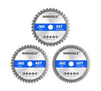 Ninehole 3pcs Lames de scie circulaire 160 x 20 mm (anneau 16 mm), 48 dents Coupes propres, Lame scie Circulaire Disque à Tronçonner pour Bois, Cloison, Contreplaqué, Plastique