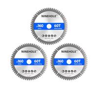 Ninehole 3pcs Lames de scie circulaire 160 x 20 mm (anneau 16 mm), 60 dents Coupes propres, Disque à Tronçonner pour Bois, Sèche, Stratifié, Cloison, Contreplaqué, Plastique