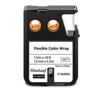 NineLeaf 1 Pack Remplacement pour Dymo 1868806 A1868806 12mm x 5.5m 0.47'' Multi-usages Ruban Noir sur Blanc D'étiquettes Industrielles en Vinyle Imprimantes pour Rhino XTL-300 XTL-500 Étiqueteuse