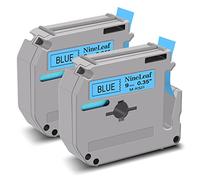 NineLeaf 2 Pack de Remplacement pour Brother P-Touch M-K521s M-K521 MK521 M-521 M521 9mm 0.35'' Ruban D'étiquette Non Laminé Noir pour Bleu Cassette Recharge pour Ptouch PT-45M 55BM 80SCCP 80 100
