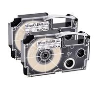 NineLeaf 2 Pack Remplacement pour Casio EZ XR12X XR-12X AR-12X XR-12X2S XR12X2S Ruban 12mm 0.47 pouce D'étiquettes Noir sur Transparent pour KL60 KL750 KL750B KL750BA KL750KITCH KL780 Étiqueteuse