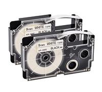 NineLeaf 2 Pack Remplacement pour Casio EZ XR9WE XR-9WE AR-9WE XR-9WE2S XR9WE2S Ruban 9 mm 0.35 pouce D'étiquettes Noir sur Blanc pour KL60 KL750 KL750B KL750BA KL750KITCH KL780 KL8100 Étiqueteuse