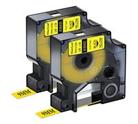 NineLeaf 2 x Compatible pour Dymo 18431 IND Ruban Noir sur Jaune 3/8'' 9mm x 5.5m Vinyle Industriel D'étiquette Recharge pour Rhino 1000 3000 4200 5200 ILP 219 3M PL100 PL150 Fabricant D'étiquettes