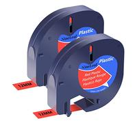 NineLeaf 2 x Compatible pour Dymo LetraTag 91203 91333 S0721630 Ruban de Plastique Noir sur Rouge 12mm x 4m D'étiquette Recharge pour LT-100H LT-100T LT-110T Plus QX50 XR XM 2000 D'étiquettes