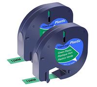 NineLeaf 2 x Compatible pour Dymo LetraTag 91204 91334 S0721640 Ruban de Plastique Noir sur Vert 12mm x 4m D'étiquette Recharge pour LT-100H LT-100T LT-110T Plus QX50 XR XM 2000 D'étiquettes
