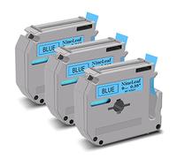 NineLeaf 3 Pack de Remplacement pour Brother P-Touch M-K521s M-K521 MK521 M-521 M521 9mm 0.35'' Ruban D'étiquette Non Laminé Noir pour Bleu Cassette Recharge pour Ptouch PT-45M 55BM 80SCCP 80 100