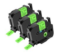 NineLeaf 3 Pack de Remplacement pour Brother P-touch TZe-D51 TZ-D51 TZeD51 TZD51 AZe 24mm 0.94'' Ruban Noir sur Vert Fluo Laminé D'étiquette Cassette Recharge Ptouch PT-D600 P750W 2302 Étiqueteuse