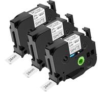 NineLeaf 3 Pack de Remplacement pour Brother P-Touch TZe-S251 TZ-S251 TZeS251 TZS251 AZe 24mm 0.94'' 8m Ruban D'étiquette Noir sur Blanc Laminé Adhésif Extra pour Ptouch PT-P750WVP P900W Étiqueteuse