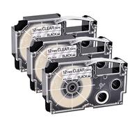 NineLeaf 3 Pack Remplacement pour Casio EZ XR12X XR-12X AR-12X XR-12X2S XR12X2S Ruban 12mm 0.47 pouce D'étiquettes Noir sur Transparent pour KL60 KL750 KL750B KL750BA KL750KITCH KL780 Étiqueteuse