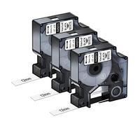 NineLeaf 3 Pack Remplacement pour Dymo D1 45013 S0720530 A45013 12mm x 7m 0.47'' 1/2 pouce Ruban D'Étiquette Noir sur Blanc pour LabelManager 160 210D 220P 120P LabelPoint 100 150 200 250 Étiqueteuse