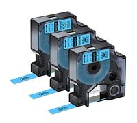 NineLeaf 3 Pack Remplacement pour Dymo D1 45016 S0720560 A45016 12mm x 7m 0.47'' 1/2 pouce Ruban D'Étiquette Noir sur Bleu pour LabelManager 160 210D 220P 120P LabelPoint 100 150 200 Étiqueteuse