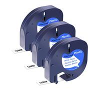 NineLeaf 3 x Compatible pour Dymo LetraTag 12mm 91201 91331 S0721610 Ruban de Plastique Noir sur Blanc 12mm x 4m D'étiquette Recharge pour LT-100H LT-100T LT-110T Plus QX50 XR XM 2000 D'étiquettes