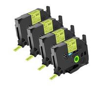NineLeaf 4 Pack de Remplacement pour Brother P-touch TZe-C11 TZ-C11 TZeC11 TZC11 AZe 6mm 0.23'' Ruban Noir sur Jaune Fluo Laminé D'étiquette Cassette pour Ptouch PT-D200 D450 D400 E300 Étiqueteuse