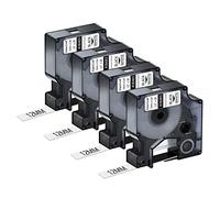 NineLeaf 4 Pack Remplacement pour Dymo 18483 A18483 12mm x 5.5m 0.47'' Ruban D'étiquettes Industriel en Polyester Noir sur Blanc Permanent pour Rhino 1000 4200 5200 ILP 219 3M PL100 PL150 Étiqueteuse