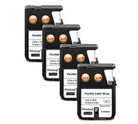 NineLeaf 4 Pack Remplacement pour Dymo 1868806 A1868806 12mm x 5.5m 0.47'' Multi-usages Ruban Noir sur Blanc D'étiquettes Industrielles en Vinyle Imprimantes pour Rhino XTL-300 XTL-500 Étiqueteuse