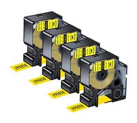 NineLeaf 4 Pack Remplacement pour Dymo IND 18433 A18433 19mm x 5.5m 0.7'' 3/4 pouce D'étiquette Vinyle Industrielle Noire sur Jaune Permanente pour Rhino 4200 5200 ILP 219 3M PL100 PL150 Étiqueteuse