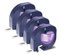 NineLeaf 4 Pack Remplacement pour Dymo Letratag Recharge 12267 16951 16952 S0721530 12mm x 4m 0.47 pouce Ruban D'étiquettes Noir sur Transparent pour LT-100H LT-100T LT-110T Plus QX50 XR XM 2000