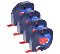 NineLeaf 4 x Compatible pour Dymo LetraTag 91203 91333 S0721630 Ruban de Plastique Noir sur Rouge 12mm x 4m D'étiquette Recharge pour LT-100H LT-100T LT-110T Plus QX50 XR XM 2000 D'étiquettes