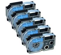 NineLeaf 5 Pack Remplacement pour Casio EZ XR12BU AR-12BU XR-12BU2S XR12BU2S Ruban 12mm 0.47 pouce D'étiquettes Noir sur Bleu pour KL60 KL750 KL750B KL750BA KL750KITCH KL780 KL8100 Étiqueteuse