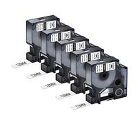 NineLeaf 5 Pack Remplacement pour Dymo 18483 A18483 12mm x 5.5m 0.47'' Ruban D'étiquettes Industriel en Polyester Noir sur Blanc Permanent pour Rhino 1000 4200 5200 ILP 219 3M PL100 PL150 Étiqueteuse