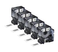NineLeaf 5 Pack Remplacement pour Dymo 18484 A18484 19mm x 5.5m 0.7'' Ruban D'étiquettes Industriel en Polyester Noir sur Blanc Permanent pour Rhino 4200 5200 ILP 219 3M PL100 PL150 Étiqueteuse