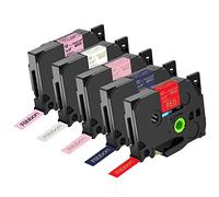 NineLeaf 5 X rubans de tissu en satin rouge bleu marine rose or blanc 12 mm compatible avec Brother TZe RW34 RN34 RE34 R234 RE31 1/2" 4 m étiquette utilisation en PT-D210 PT-H200 PT-H110 D400 P700