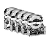 NineLeaf 5PK Compatible avec la bande de l'étiqueteuse LW 24mm 0,94" LK-6WBN SS24KW LC-6WBN9 LK Noir sur Blanc pour LabelWorks LW600P LW700 LW900 LW1000P LW-PX400 LW-PX750, KingJim