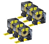 NineLeaf 6 Pack Remplacement pour Dymo IND 18433 A18433 19mm x 5.5m 0.7'' 3/4 pouce D'étiquette Vinyle Industrielle Noire sur Jaune Permanente pour Rhino 4200 5200 ILP 219 3M PL100 PL150 Étiqueteuse