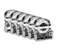 NineLeaf 6PK Compatible avec la bande de l'étiqueteuse LW 24mm 0,94" LK-6WBN SS24KW LC-6WBN9 LK Noir sur Blanc pour LabelWorks LW600P LW700 LW900 LW1000P LW-PX400 LW-PX750, KingJim