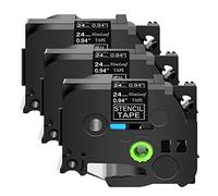 Nineleaf Lot de 3 cassettes de tampon non adhésives pour imprimantes Brother ST151 STe151 ST-151 STe-151 Pochoir 24 mm x 3 m Noir sur Clear Mobile Solutions pour imprimante P-Touch PT-D600VP PT-P700