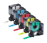 NineLeaf Lot de 5 rubans encreurs 45013 45016 45017 45018 45019 compatibles avec D1 100 160 210D 360D 420P 450D PnP LW 450 Duo Noir sur blanc, jaune, rouge, vert, bleu 12 mm x 7 m