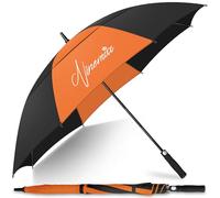 NINEMAX Grand Parapluie Golf, Ombrelle Grande Taille Anti Vent Solide Résistant XL, Parapluies Geant Tempete Incassable pour Homme Femme 2 Personnes (Orange/Noir)