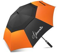 NINEMAX Grand Parapluie Golf, Ombrelle Grande Taille Anti Vent Solide Résistant, XL Parapluies Geant Tempete Incassable pour Homme Femme 2 Personnes (Noir/Orange)