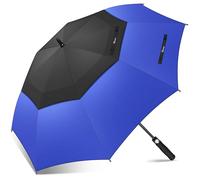 NINEMAX Grand Parapluie Golf, XL Ombrelle Grande Taille Anti Vent Solide Résistant, Parapluies Geant Tempete Incassable pour Homme Femme 2 Personnes (Noir/Bleu Saphir)