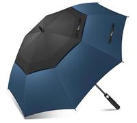 NINEMAX Grand Parapluie Golf, XL Ombrelle Grande Taille Anti Vent Solide Résistant, Parapluies Geant Tempete Incassable pour Homme Femme 2 Personnes (Noir/Bleu Profond)