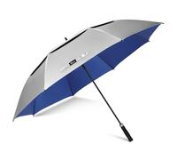 NINEMAX Grand Parapluie Soleil Anti UV, Parapluies Golf Grande Taille Tempête XXL, Ombrelle Solide Anti Vent Résistant Incassable pour Homme Femme 2 Personnes (Argent/Bleu)