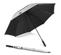 NINEMAX Grand Parapluie Soleil Anti UV, Parapluies Golf Grande Taille Tempête XXL, Ombrelle Solide Anti Vent Résistant Incassable pour Homme Femme 2 Personnes (Argent/Noir)