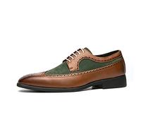 Ninepointninetynine Chaussures formelles pour homme à lacets bicolores, bout ailé, marron et vert, chaussures derby en similicuir antidérapant, semelle basse en caoutchouc, classique, marron, 41 1/3
