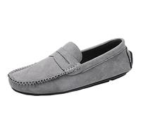 Ninepointninetynine Chaussures Fumer Monnaie for Hommes Cuir véritable Cuir Rond en Daim vampeur Penny Penny Loafer Résistant Plat Talon antidérapant Slip sur (Color : Grau, Size : 42 EU)