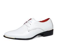 Ninepointninetynine Chaussures habillées for Hommes à Lacets Brillant Bout uni en Cuir Verni Chaussures Derby Talon Bloc Semelle en Caoutchouc Bas Haut Affaires (Color : Blanc, Size : 43 EU)