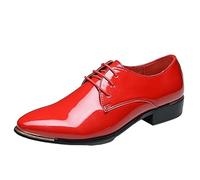 Ninepointninetynine Chaussures habillées for Hommes à Lacets Brillant Bout uni en Cuir Verni Chaussures Derby Talon Bloc Semelle en Caoutchouc Bas Haut Affaires (Color : Rouge, Size : 46 EU)