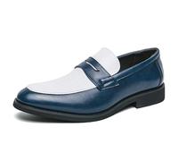 Ninepointninetynine Chaussures habillées formelles pour homme à enfiler à bout rond bicolore, mocassin en cuir synthétique, antidérapant, antidérapant, blanc/bleu, 42 2/3 EU