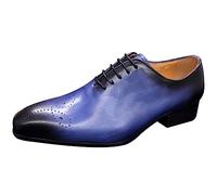 Ninepointninetynine Chaussures habillées formelles pour homme à lacets bout bruni pointu richelieu en cuir véritable antidérapant semelle en caoutchouc antidérapante fête, bleu, 42 2/3 EU