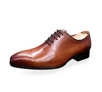Ninepointninetynine Chaussures habillées formelles pour homme à lacets bout bruni pointu richelieu en cuir véritable antidérapant semelle en caoutchouc antidérapante fête, marron, 42 2/3 EU